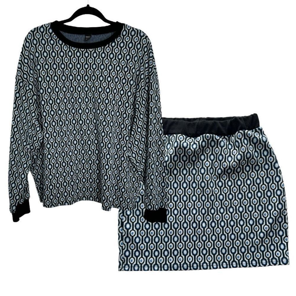 Shein Essnce Women's Sweatshirt Skirt Outfit Set 2 Piece Blue Black XL
